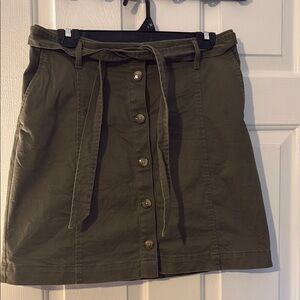 J. Crew Factory Green Mini A-Line Skirt with Tie Front